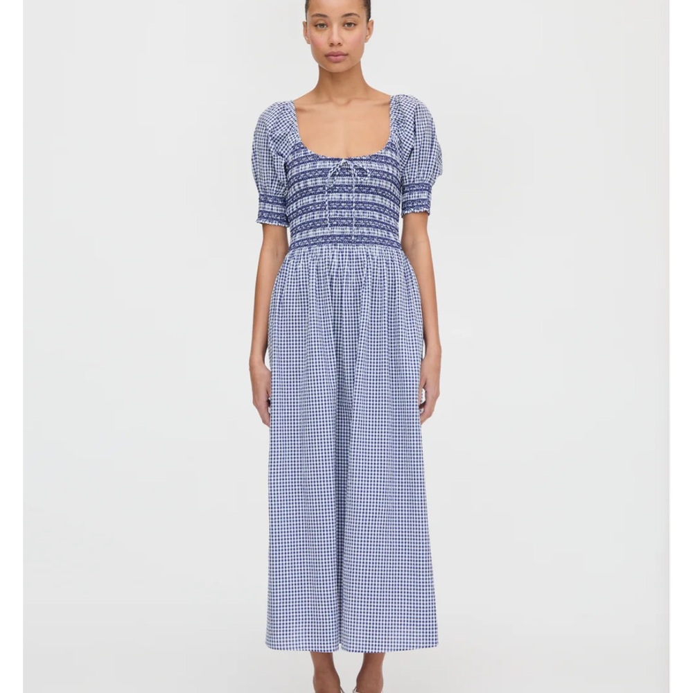 Hill House Blue and White Gingham Smocked Midi Dress